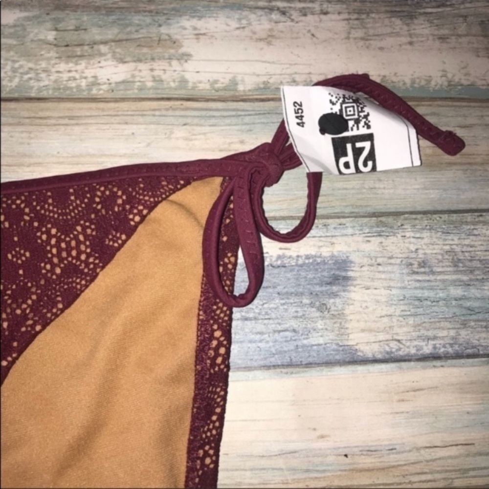 Mossimo Burgundy Lace Bikini Bottoms Medium Tie Side Swim - Picture 3 of 3